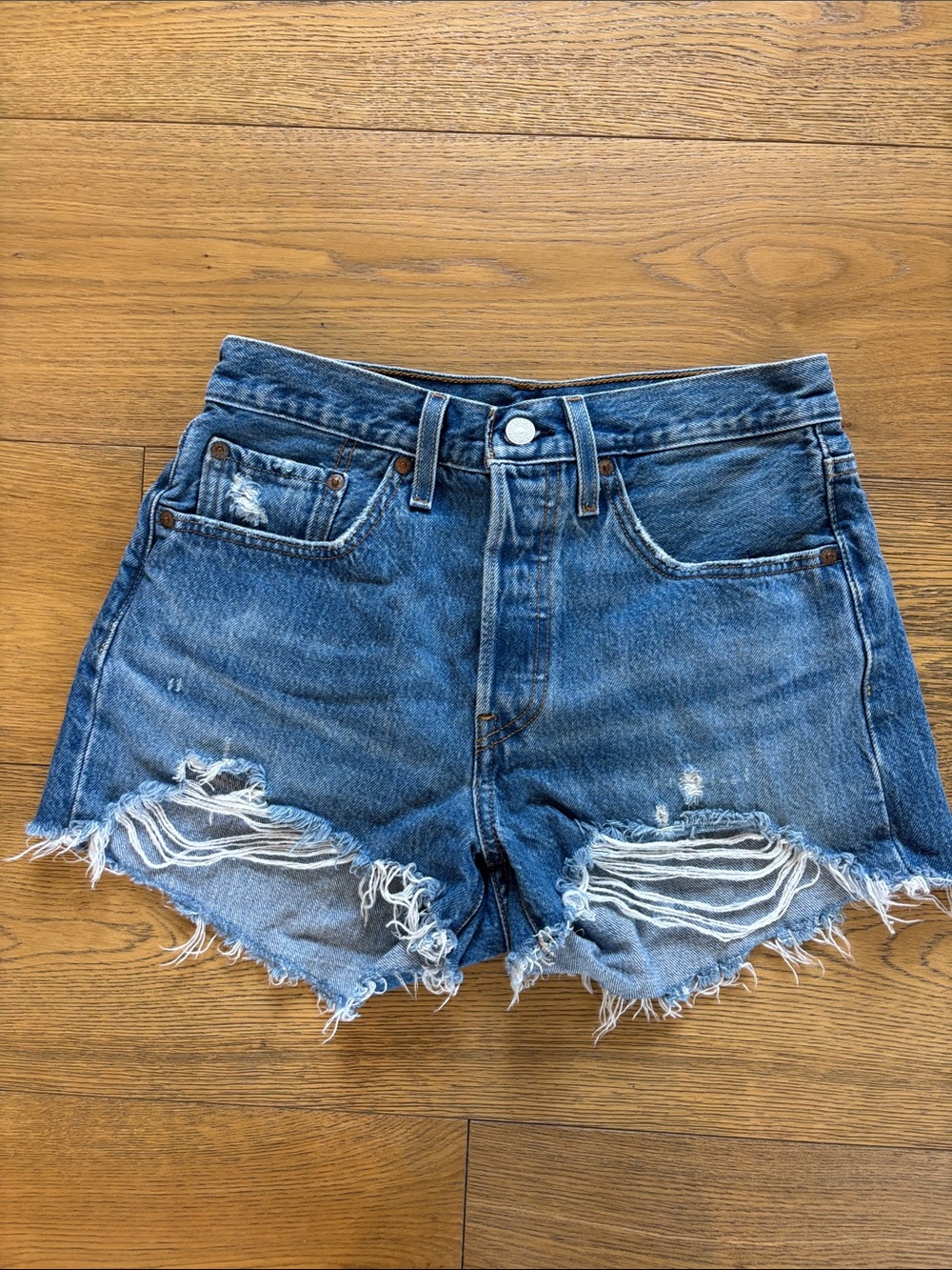 Levi 501 High-Rise Distressed Denim Shorts